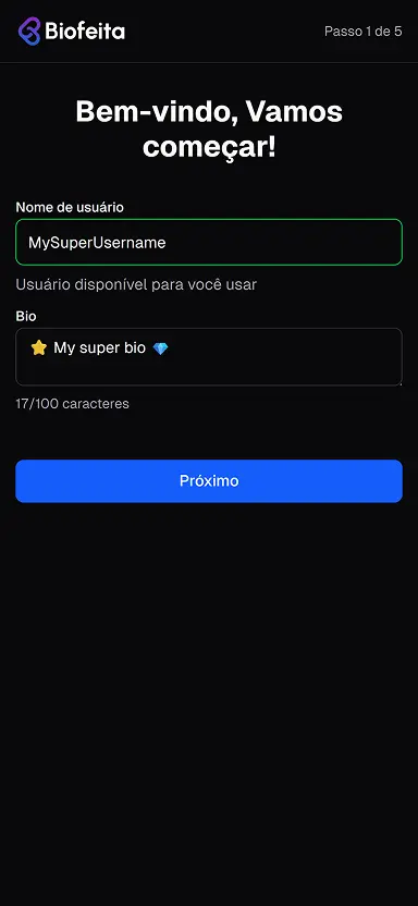 Tela de cadastro BioFeita 1