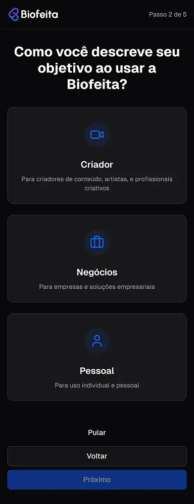 Tela de cadastro BioFeita 2
