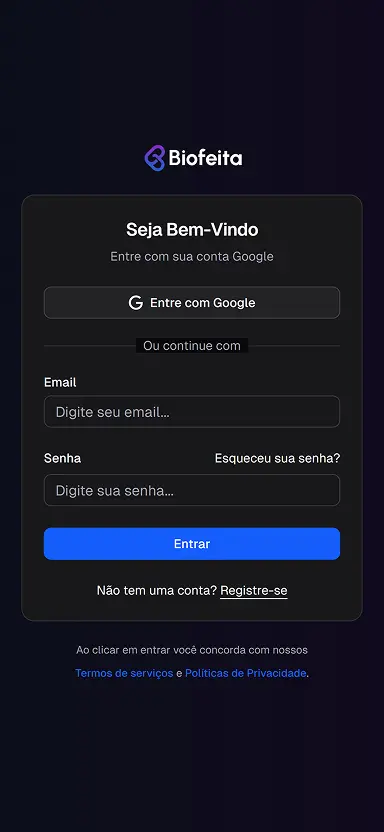 Tela de cadastro BioFeita